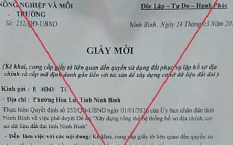 Cảnh báo lừa đảo giả giấy mời phục vụ cấp mã định danh để xây dựng cơ sở dữ liệu đất đai