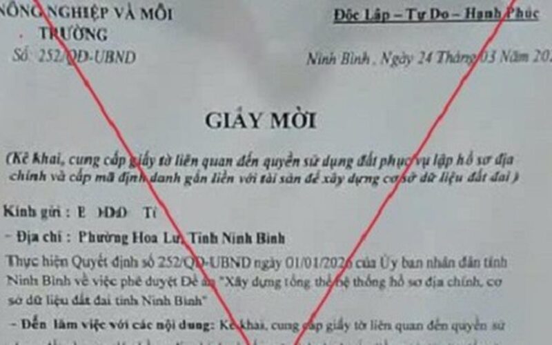 Cảnh báo lừa đảo giả giấy mời phục vụ cấp mã định danh để xây dựng cơ sở dữ liệu đất đai